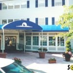 Hotel entrance awning.