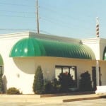 Curved awning.