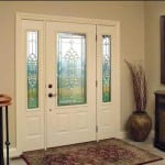Glass door with sidelights.