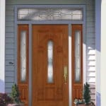 Glass door with a transom and sidelights.