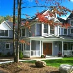 Fiber cement siding on single home.