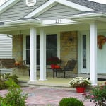 Front entryway with white columns.